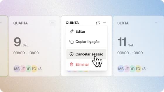 Menu de uma sessão com as opções editar e cancelar.